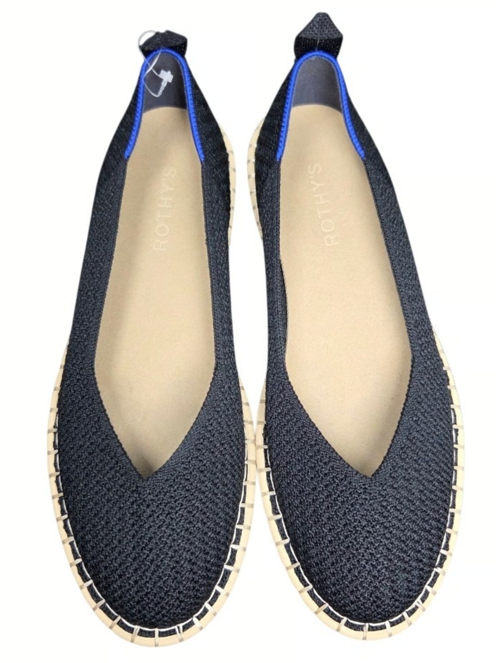 Rothy's Navy Black Knit Boardwalk Espadrille Ballet Flats Blue Trim Size 10